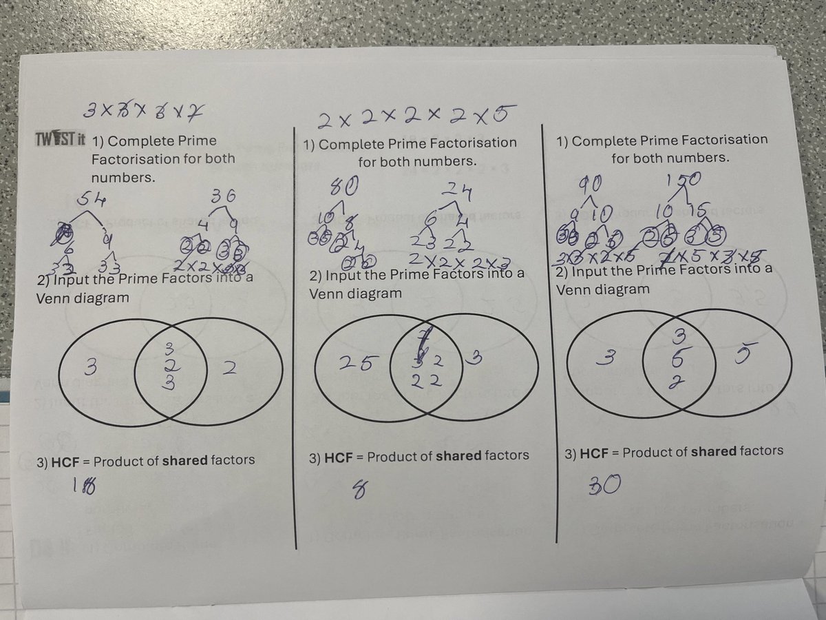 TOAN_Maths's tweet photo. Year 7 have been using prior knowledge of prime factors to find HCF and LCM using Venn diagrams ๐งฎ theyโve been a star audience during a teacher model, shown endurance through independent practice, and autonomously completed successful mastery tasks ๐คฉ๐จโ๐#TEAMTOAN @OldhamAcademy https://t.co/7J0Qf1RGfo