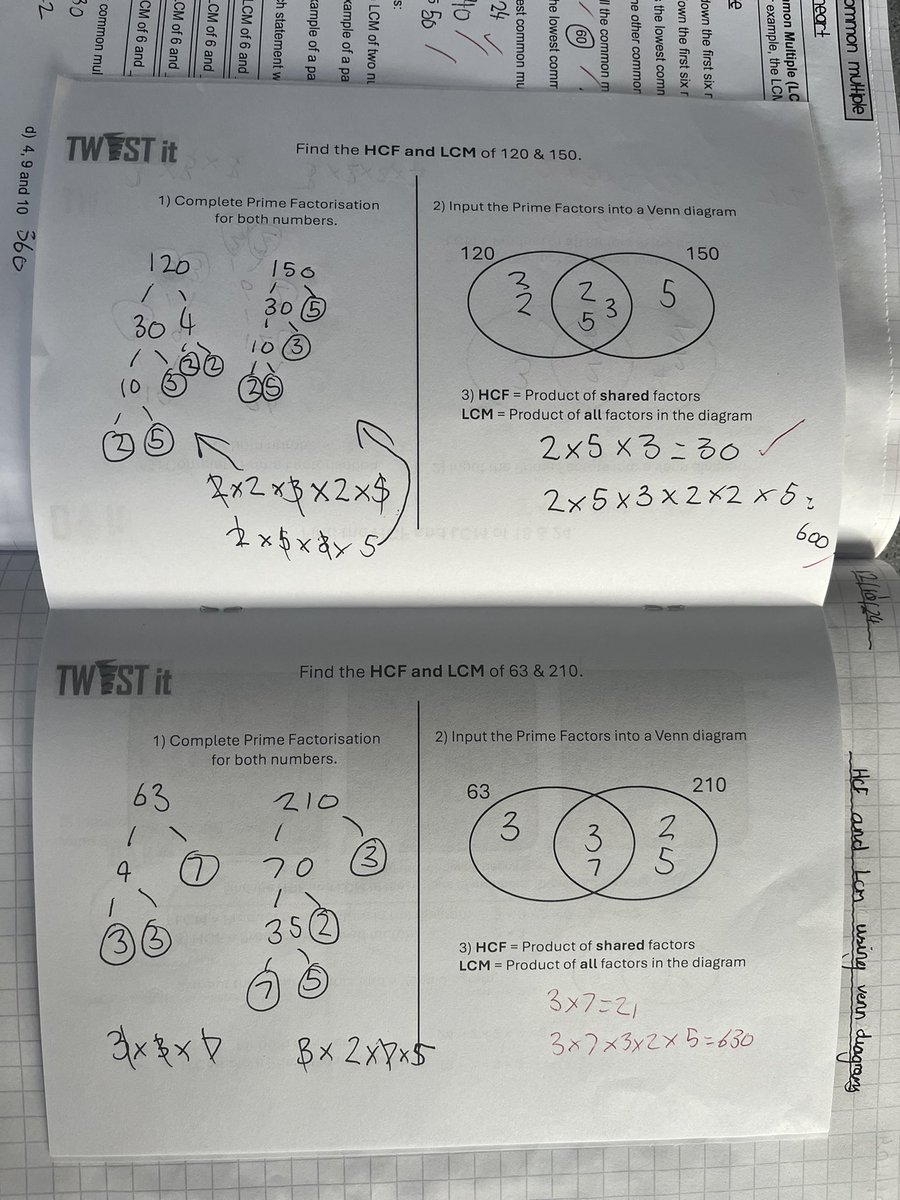 TOAN_Maths's tweet photo. Year 7 have been using prior knowledge of prime factors to find HCF and LCM using Venn diagrams ๐งฎ theyโve been a star audience during a teacher model, shown endurance through independent practice, and autonomously completed successful mastery tasks ๐คฉ๐จโ๐#TEAMTOAN @OldhamAcademy https://t.co/7J0Qf1RGfo