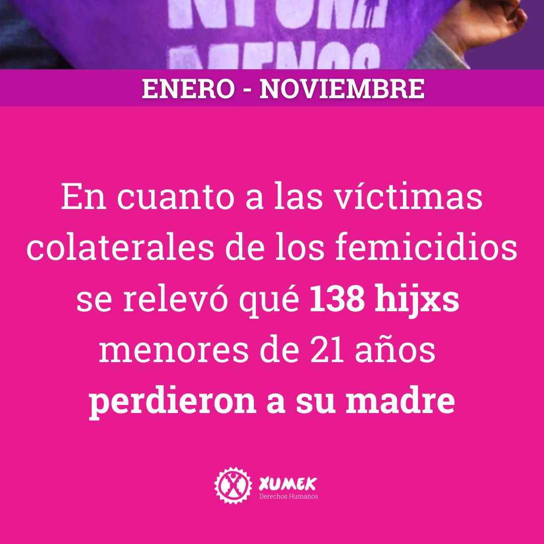 #NIUNAMENOS|Desde el Observatorio de Femicidios, Travesticidios y Transfemicidios de Xumek visibilizamos los datos arrojados de enero al 16 noviembre del 2024
Durante estos meses del año, se registraron al menos 203 femicidios , 7 transfemicidios, y 3 lesbicidios a nivel nacional