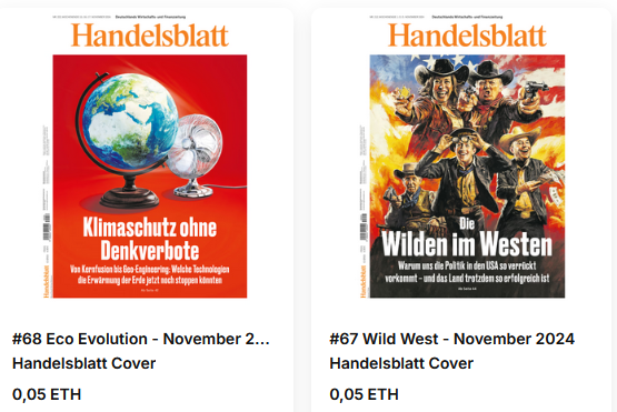 There are two new legendary cover entries ready for beeing picked in our <a href="/handelsblatt/">Handelsblatt</a> NFT Club! You find the covers here on <a href="/opensea/">OpenSea</a> : opensea.io/collection/han… or (without crypto) here on my webpage: vistavagabond.xyz