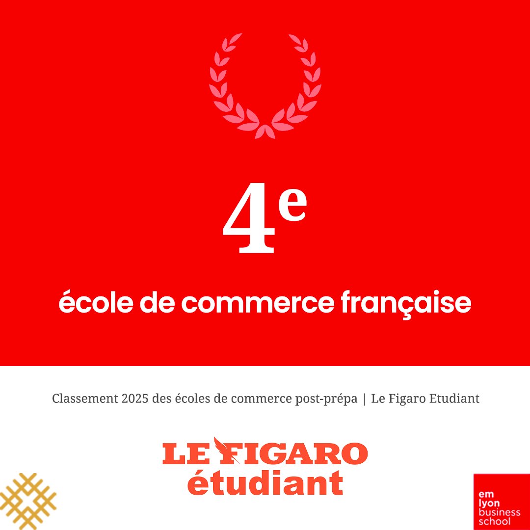 emlyon business school (@emlyon) on Twitter photo 🆕emlyon business school confirme sa place de 4e école de commerce française.
Dans l'édition 2025 de son classement des meilleures écoles de commerce post-prépa, le <a href="/Figaro_Etudiant/">Le Figaro Étudiant</a> reconnaît l'excellence du PGE et confirme le rang d'emlyon, reconnue 4e en France. 🏆 🆕emlyon business school confirme sa place de 4e école de commerce française.
Dans l'édition 2025 de son classement des meilleures écoles de commerce post-prépa, le <a href="/Figaro_Etudiant/">Le Figaro Étudiant</a> reconnaît l'excellence du PGE et confirme le rang d'emlyon, reconnue 4e en France. 🏆