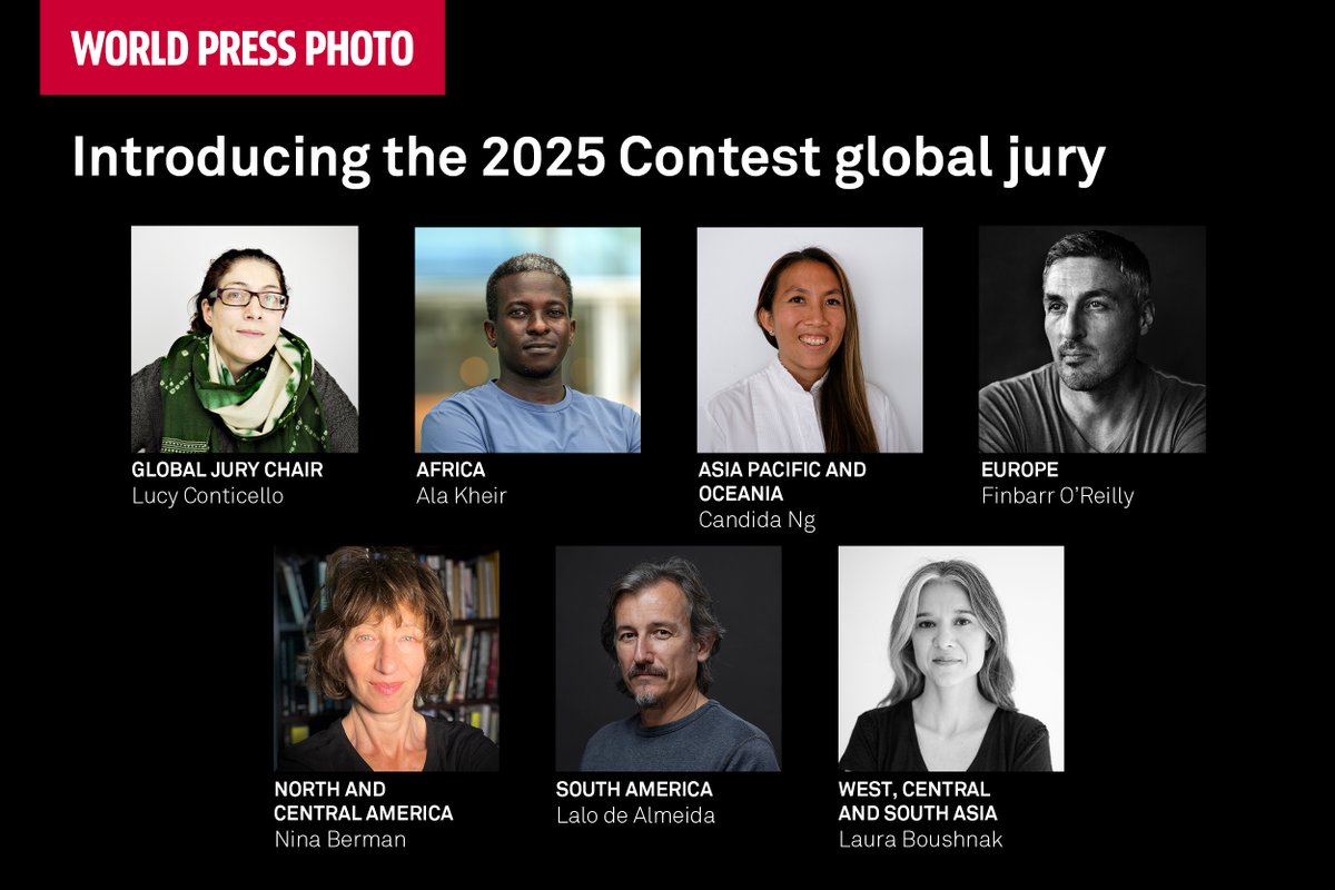 World Press Photo (@worldpressphoto) on Twitter photo We're excited to introduce the #WPPh2025 Contest global jury:
<a href="/AlaKheir/">Ala Kheir</a>, Candida Ng, Finbarr O'Reilly, Nina Berman, Lalo de Almeida, Laura Boushnak and Lucy Conticello: worldpressphoto.org/contest/2025/jā¦
The regional juries will be announced soon.
Enter now: worldpressphoto.org/contest/2025 We're excited to introduce the #WPPh2025 Contest global jury:
<a href="/AlaKheir/">Ala Kheir</a>, Candida Ng, Finbarr O'Reilly, Nina Berman, Lalo de Almeida, Laura Boushnak and Lucy Conticello: worldpressphoto.org/contest/2025/jā¦
The regional juries will be announced soon.
Enter now: worldpressphoto.org/contest/2025