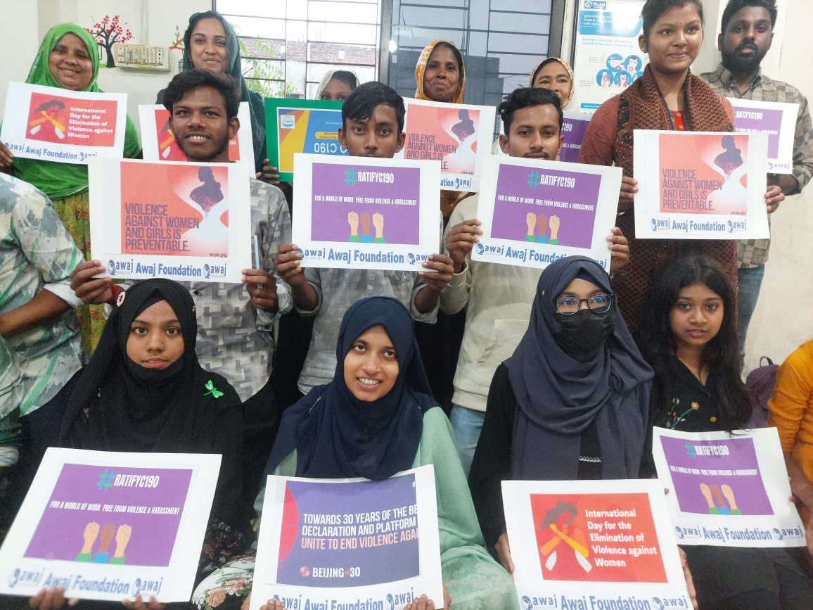 Awaj_fdn's tweet photo. "Unite! Activism to End Violence against Women & Girls" resonates deeply with the violence situation in Bangladesh. We call for the BD government to enact the sexual harassment prevention law and to #ratifyILOC190 as soon as possible.
#16DaysOfActivism2024 #Beijing30 https://t.co/B2yNvMr9mf