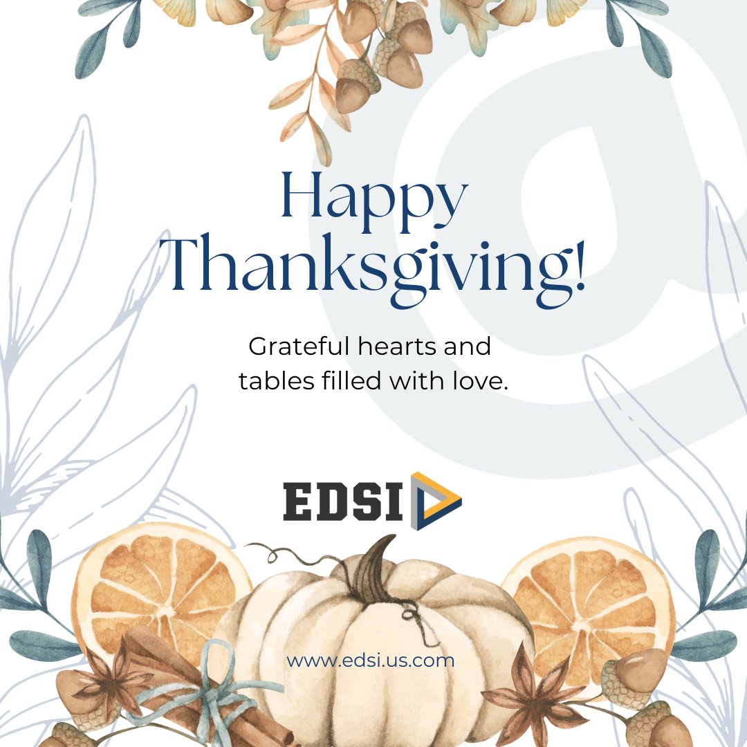 edsi_technology's tweet photo. Happy Thanksgiving from Enterprise Data Solutions! This holiday season, we are grateful for all of you and the blessings this year has brought. Wishing you a Thanksgiving filled with peace, gratitude, and joy. #Thanksgiving #Grateful #EDSI https://t.co/2vDaSFHkHV