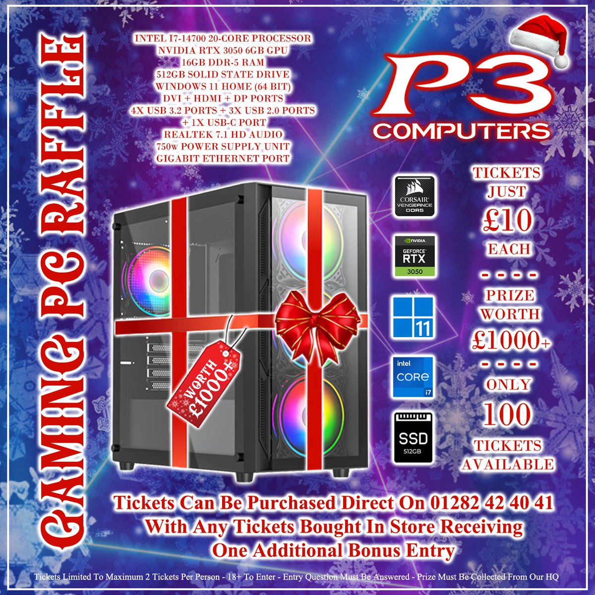EverythingP3's tweet photo. We're having a little bit of fun with the lead up to Christmas 2024 at P3!

We're running a fun raffle for the chance to win a gaming rig worth £1000+

With 100 tickets up for grabs at just £10 each, this could be one of the pressies of the year!

#Burnley #twitterclarets #P3 https://t.co/0gzdT1c78P