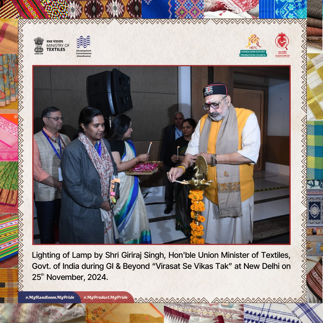 HEPC_India's tweet photo. GI &amp; Beyond, "Virasat Se Vikas Tak". 25th November, 2024.  

#MyHandloomMyPride #MyProductMyPride #WeavesofIndia #Vocal4Local #GeographicIndication #GIandBeyond #dchandlooms #texminindia #hepc #textilecommunity https://t.co/EFHXknmycg