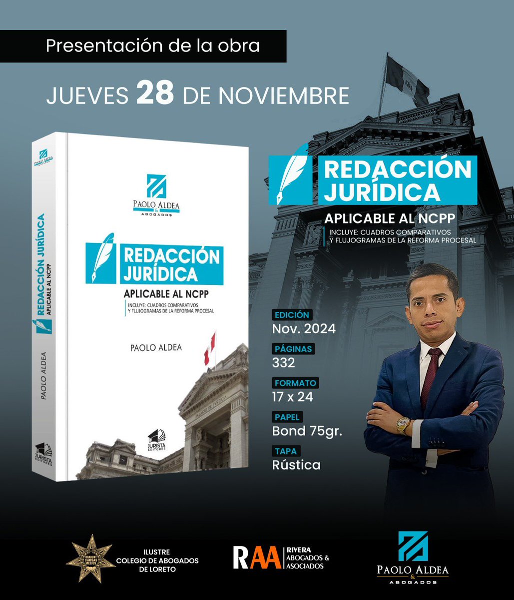 eja_raa's tweet photo. Este  28/11 a las 7.00 pm, nos visita un amigo de @eja_raa el reconocido abogado @paoloaldeaq nos presentara su más reciente obra, contará con la presencia de destacados panelistas de la región Loreto. Tenemos una cita académica en el auditorio del ICAL. ⚖️ https://t.co/CxL0uQF0Wc