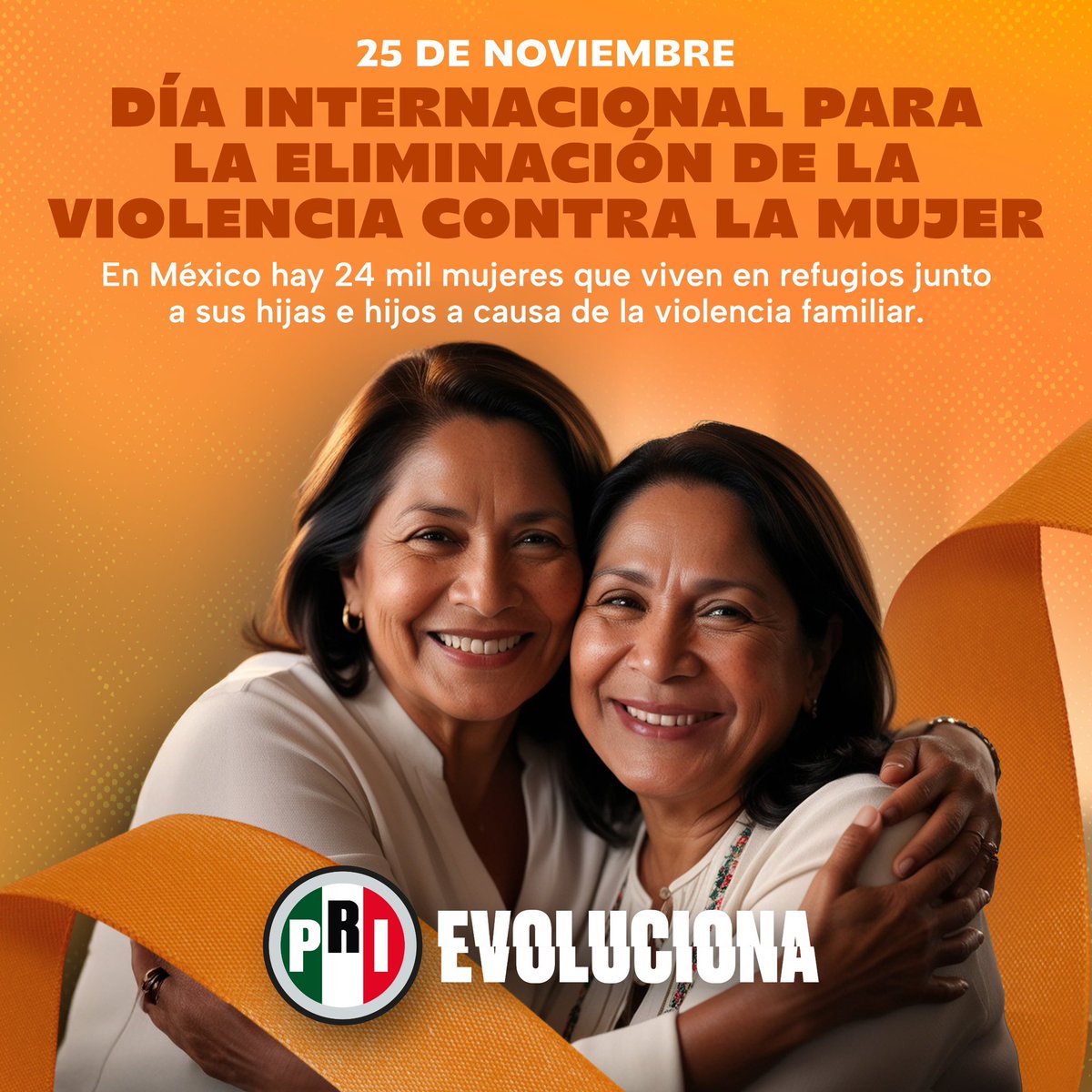 En México, 24 mil mujeres viven en refugios con sus hijas e hijos debido a la violencia familiar.

Este #25N reafirmamos nuestro compromiso por un país libre de violencia contra las mujeres. Juntos podemos cambiar la realidad. 🧡

#DíaContraLaViolencia #PRIevoluciona