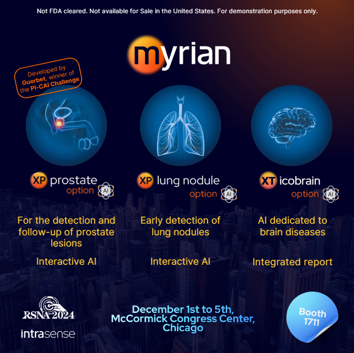 [RSNA2024] Experiment 🟠Myrian® and its new AI algorithms!

XP-Prostate option AI
XP-Lung Nodule option AI
XT-icoBrain

Book a demo now: intrasense.fr/en/contact-med…

📅 Dec 1 - 5
📍 McCormick Congress Center, Chicago - South hall A, <a href="/GuerbetGroup/">Guerbet Group</a>  booth 1711