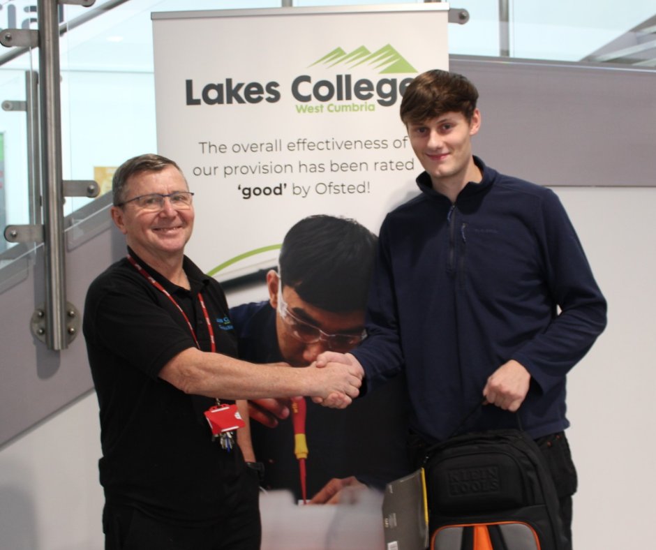 The 2024 electrical learner of the year is Level 3 Electrical Technician apprentice Hayden Williams!

He said: "I have been doing my apprenticeship for three years, in which I have attended Lakes College and they have made gaining my recognised qualification a smooth process."