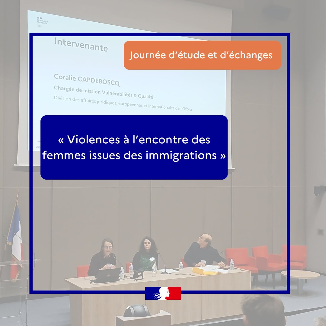 👉L’Ofpra a participé le 22/11 à une journée d’étude sur les violences envers les femmes issues des immigrations à <a href="/ENPJJ/">ENPJJ</a>. Un programme riche : contexte législatif et sociologique, état des lieux d’une prise en charge multidisciplinaire.💬Ensemble, réfléchissons à mieux protéger