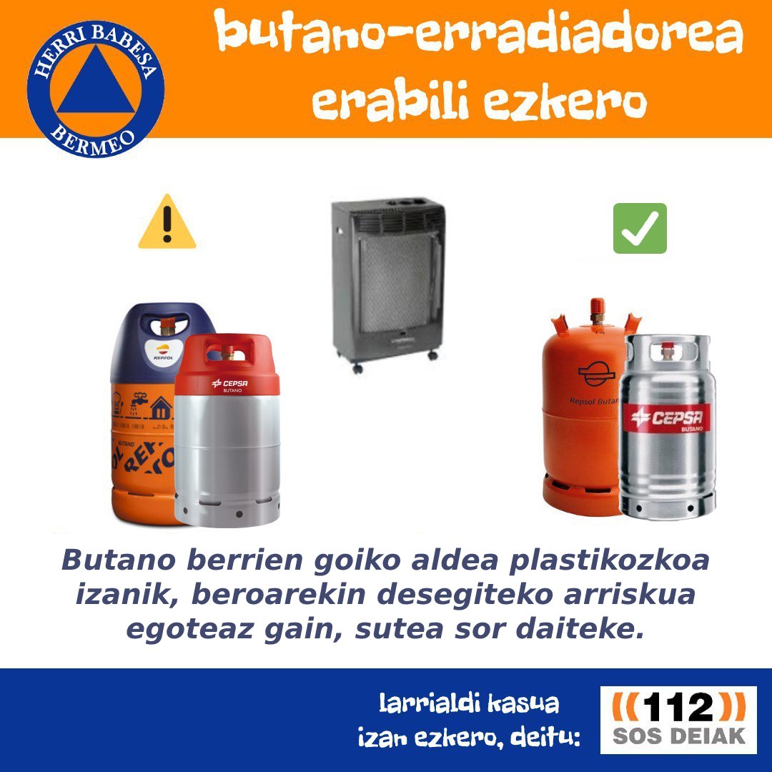 ⚠️Hurrengo egun ❄hotzetan butano-erradiadorea erabiliko baduzu, kontuz erabiltzen duzun 🛢butano motarekin.

⚠️Si vas a utilizar un radiador de butano los proximos dias de ❄frio, cuidado con el tipo de 🛢butano que uses.

ℹ🧐⬇️ #negua #hotza