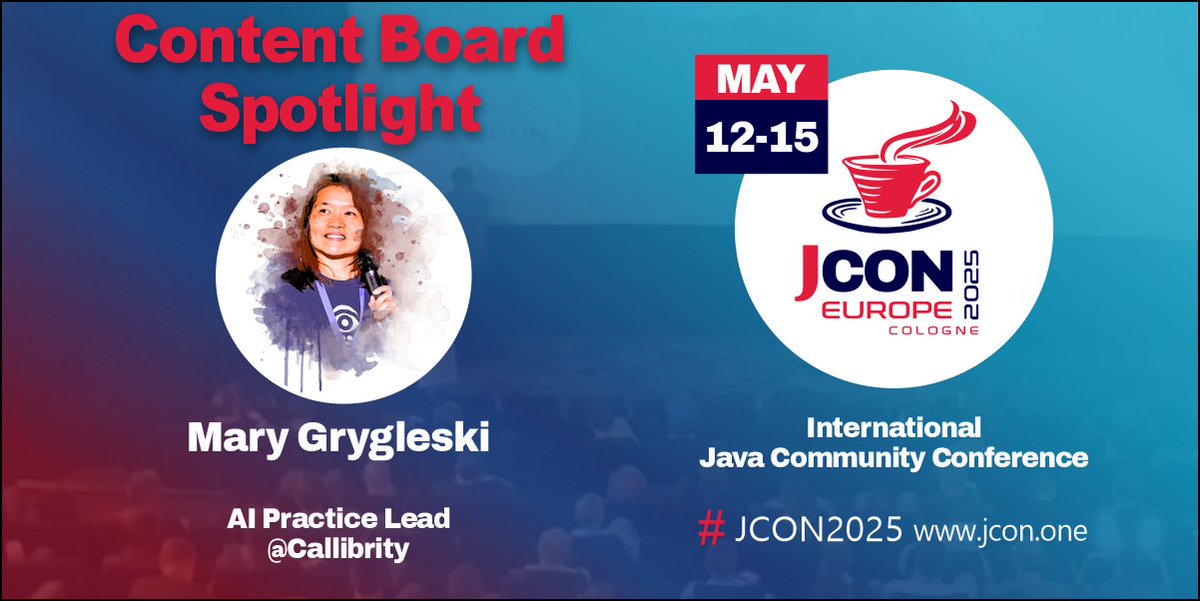 jcon_conference's tweet image. Meet our #JCON #ContentBoard
Today's 4 pm spotlight: @mgrygles
#JavaChampion and President of @CJUG while working as an AI Practice Lead-Advocate at @Callibrity.
Present at a lot of conferences, she knows what to look out for.
Say hello and hope for a high vote from her ;)…