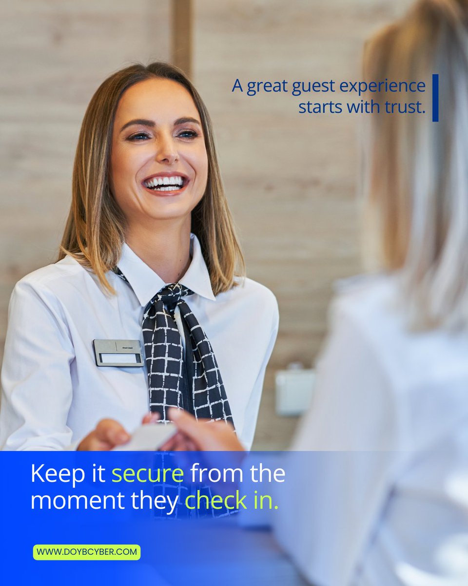 DOYBTech's tweet photo. In hospitality, trust is just as important as comfort. When guests check in, they’re entrusting you with their personal information and payment details, expecting both a seamless experience and secure handling of their data.

Our solutions provide tailored cybersecurity fit for your business, protecting your guests’ data and strengthening their trust in your brand. Ensure that from check-in to check-out, their information stays secure.

Learn how to protect your guests and your reputation at https://t.co/yYvNsAYuQk