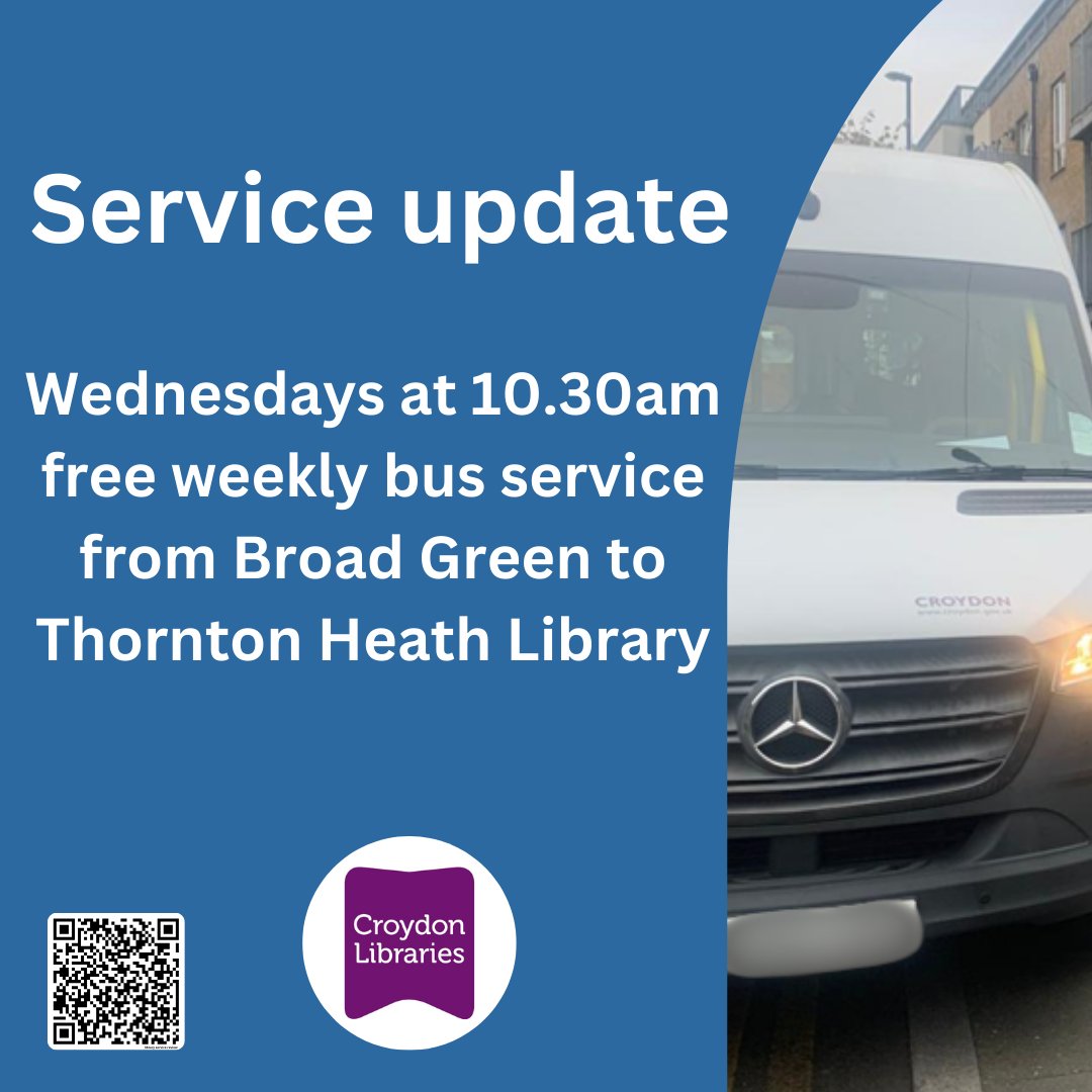 Croydon Libraries (@croydonlibs) on Twitter photo Free scheduled weekly bus service on Thursdays to link local people in the #BroadGreen area to #ThorntonheathLibrary. To find out more visit bit.ly/CroyLibsReview
<a href="/yourcroydon/">Your Croydon</a> Free scheduled weekly bus service on Thursdays to link local people in the #BroadGreen area to #ThorntonheathLibrary. To find out more visit bit.ly/CroyLibsReview
<a href="/yourcroydon/">Your Croydon</a>