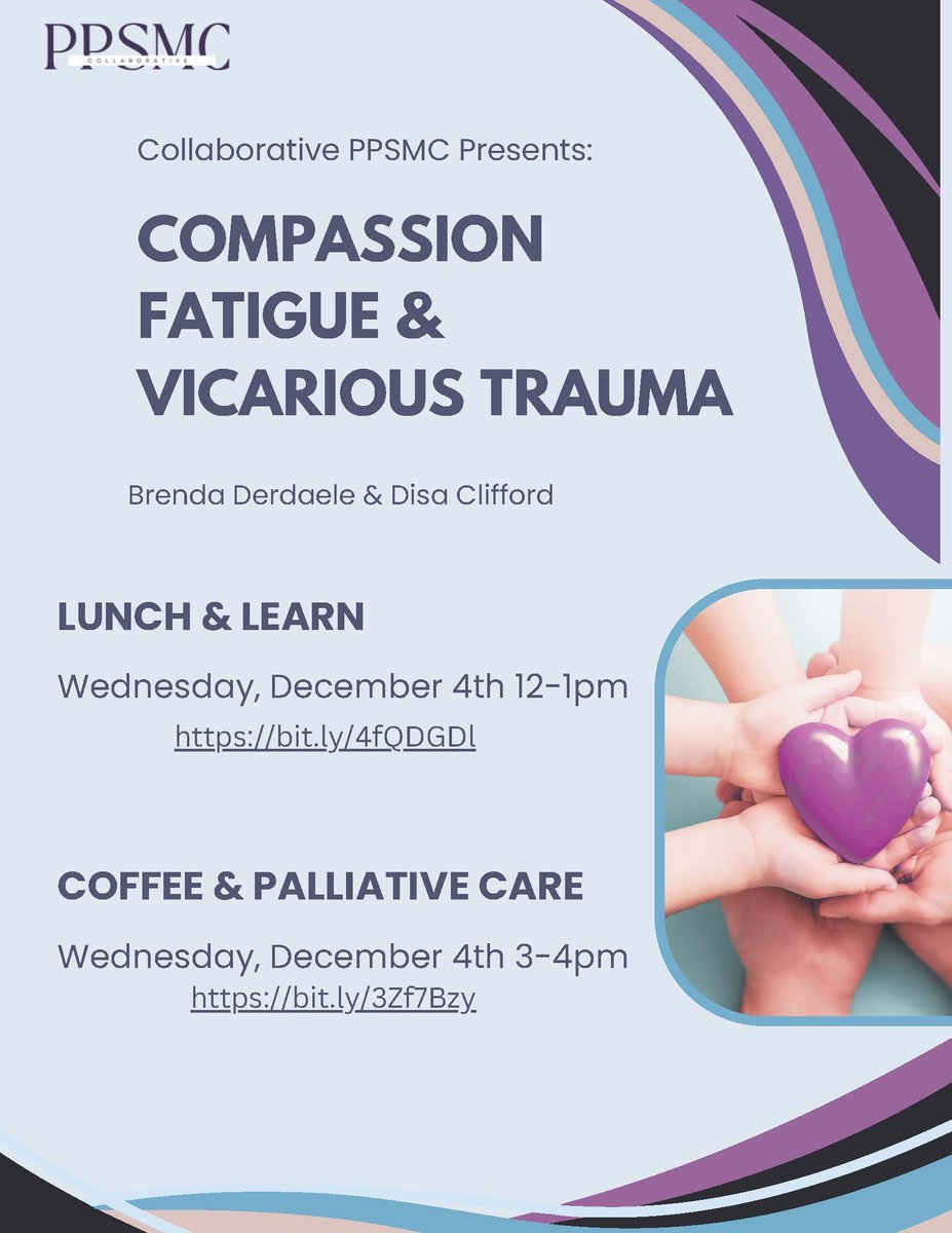 Join Brenda Derdaele &amp; Disa Clifford with <a href="/von_durham/">VON Durham Hospice Services</a> as they present on Compassion Fatigue and Vicarious Trauma.
There are two presentation sessions available on Dec 4th, 
to register for 12-1 pm EST visit: buff.ly/4eFKbIi
for 3-4pm EST visit: buff.ly/3OjmpHa