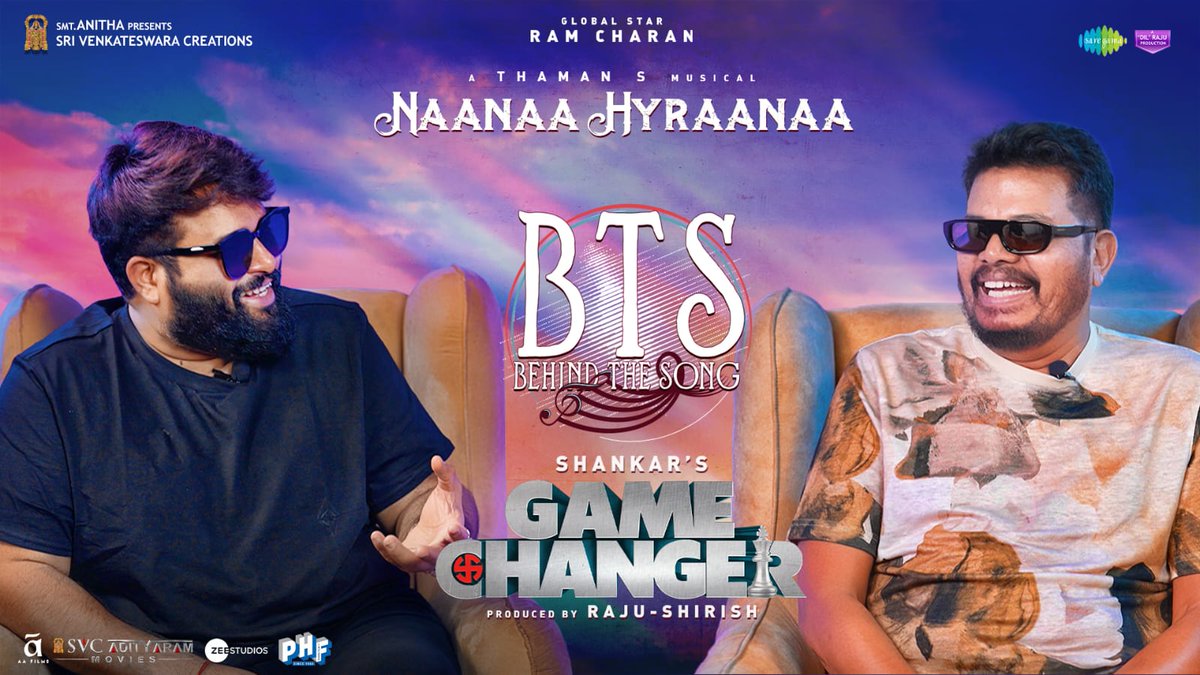 vamsikaka's tweet photo. Dive into the journey of #NaanaaHyraanaa #Lyraanaa  #JaanaHairaanSa with @shankarshanmugh and @MusicThaman as they reveal everything behind the beautiful melody.

https://t.co/8xftfX18L4

#BehindTheSong
#GameChanger3rdSingle 
#GamechangerOnJAN10 🚁

GlobalStar @AlwaysRamCharan @advani_kiara @yoursanjali @iam_SJSuryah @actorsrikanth @Naveenc212 @AntonyLRuben @DOP_Tirru @artkolla @SVC_official @HR_3555 @Rajrules143 @ZeeStudios_ @bhumika_tewari @kejriwalakshay #AnjaliRaina #UmeshKrBansal @saregamaglobal @saregamasouth @AAFilmsIndia @GameChangerOffl #RamCharan #GameChanger