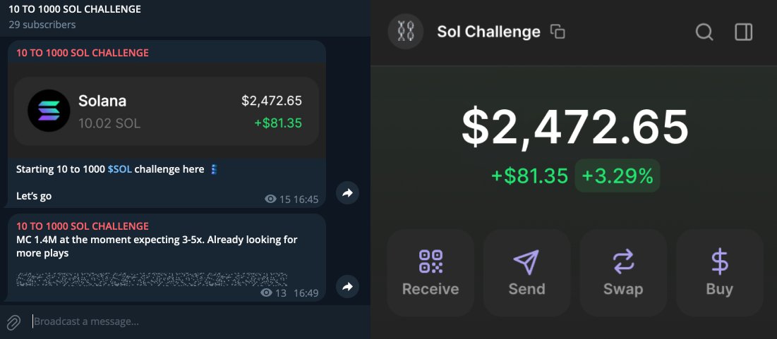 0xChainMind's tweet image. Starting a new 10 to 1000 $SOL degen challenge!

Created new private TG where I'll share all my calls

Already droped the first one...

Want to join it too?

Will add 200 ppl who like, rt and reply to this post