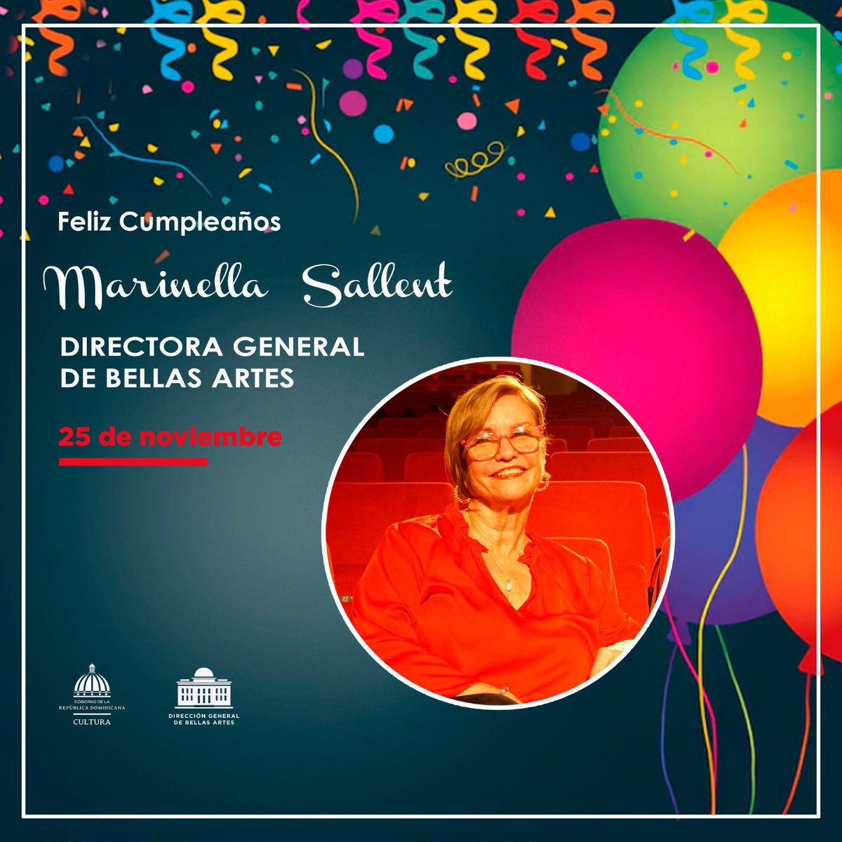 Desde la Dirección General de Bellas Artes, felicitamos en su cumpleaños a Marinella Sallent, nuestra directora general. 

¡Le deseamos muchas bendiciones en su día!
@marinella_sallent.