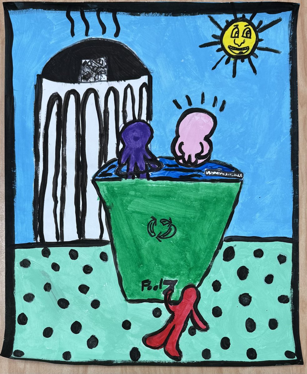 d97schmidt's tweet photo. 3rd graders channeled Keith Haring’s energy into their own bold creations! Using simplified figures, they captured movement, emotion, and storytelling. Every piece radiates personality and style!  #KeithHaring #MannSchool #OakPark97 https://t.co/Fd5ywbfakW