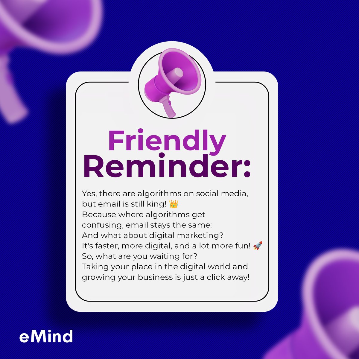eMindSocial's tweet photo. You’re just one click away from claiming your spot in the digital marketing world! 💥
#eMind #DigitalMarketing #EmailMarketing #BusinessDevelopment #OnlineGrowth #MarketingTips https://t.co/CIJoSoUOcZ