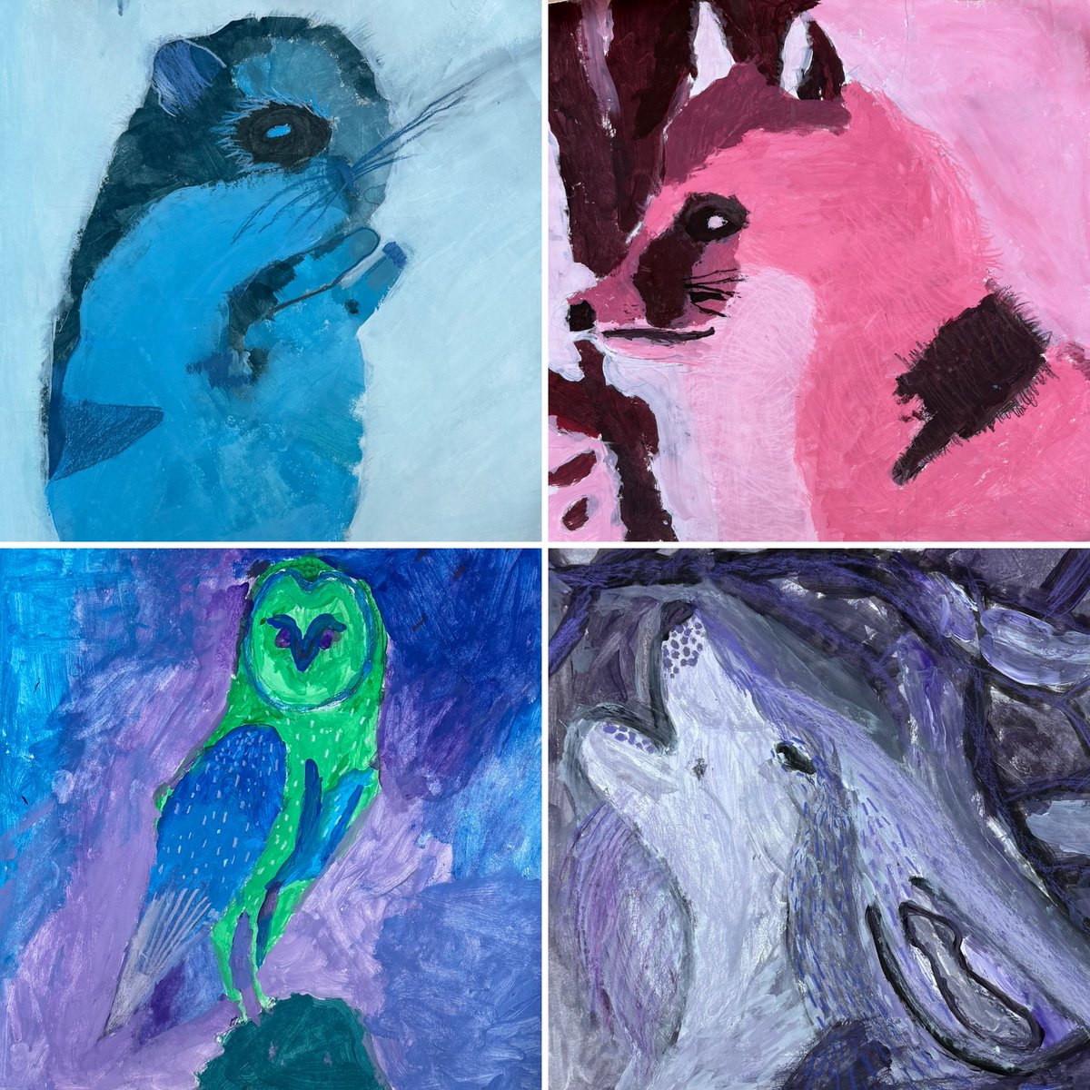 d97schmidt's tweet photo. 4th graders tackled grid drawing/painting, one box at a time! ✏️📏 They brought their designs to life with bold color schemes like Complementary &amp; Monochromatic, creating high-contrast, vibrant art!  #Art #MannSchool #OakPark97 https://t.co/l97vrhdJ2c