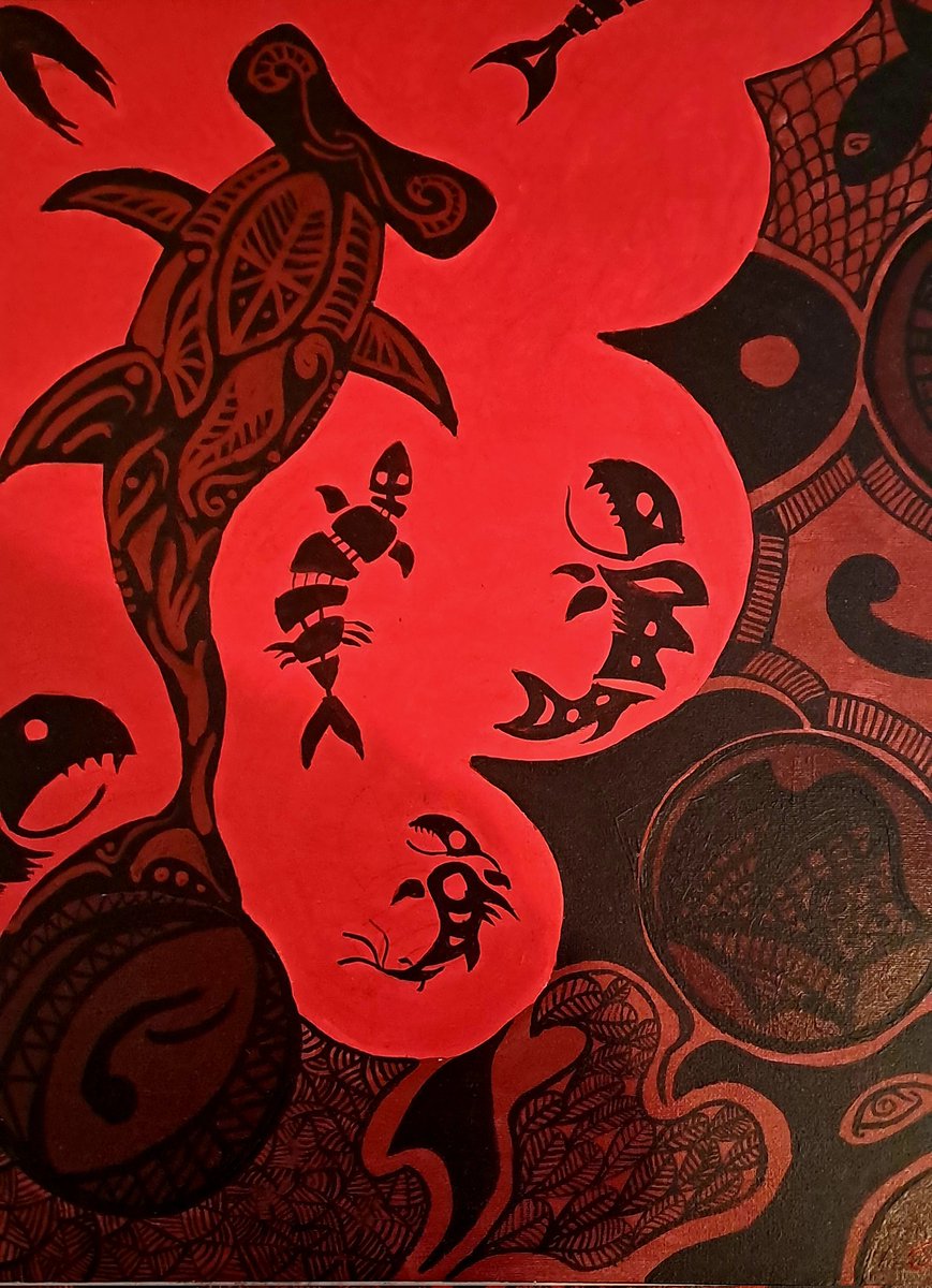 JohnFLloyd1's tweet photo. I've had this nearly finished for about 2 years. Spent an hour on it today, and I'm calling it finished... for now.
Maori inspired after a suggestion from my kiwi mate Sören.
@charlesevansart 
#maori https://t.co/xDrI9tWJoK