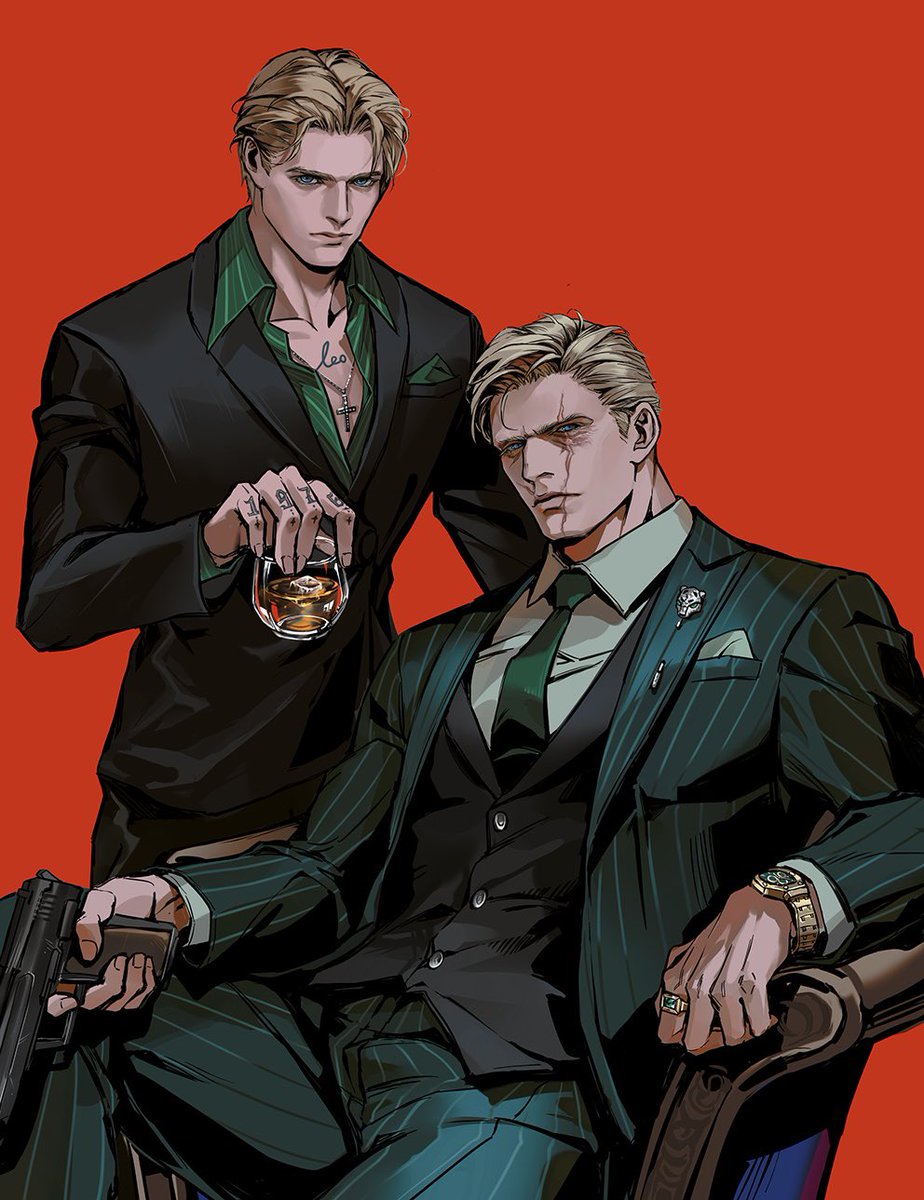 UUchipmunk's tweet image. Coming up in my fanfic soon: Krauser & KK go undercover as a German mafia father-son duo to infiltrate a B.O.W auction. No Leon in this scene, but it’s *100% metaltango*—KK is their kid, after all :P. Their fake profile is in P4 #kreon #metaltango #JackKrauser