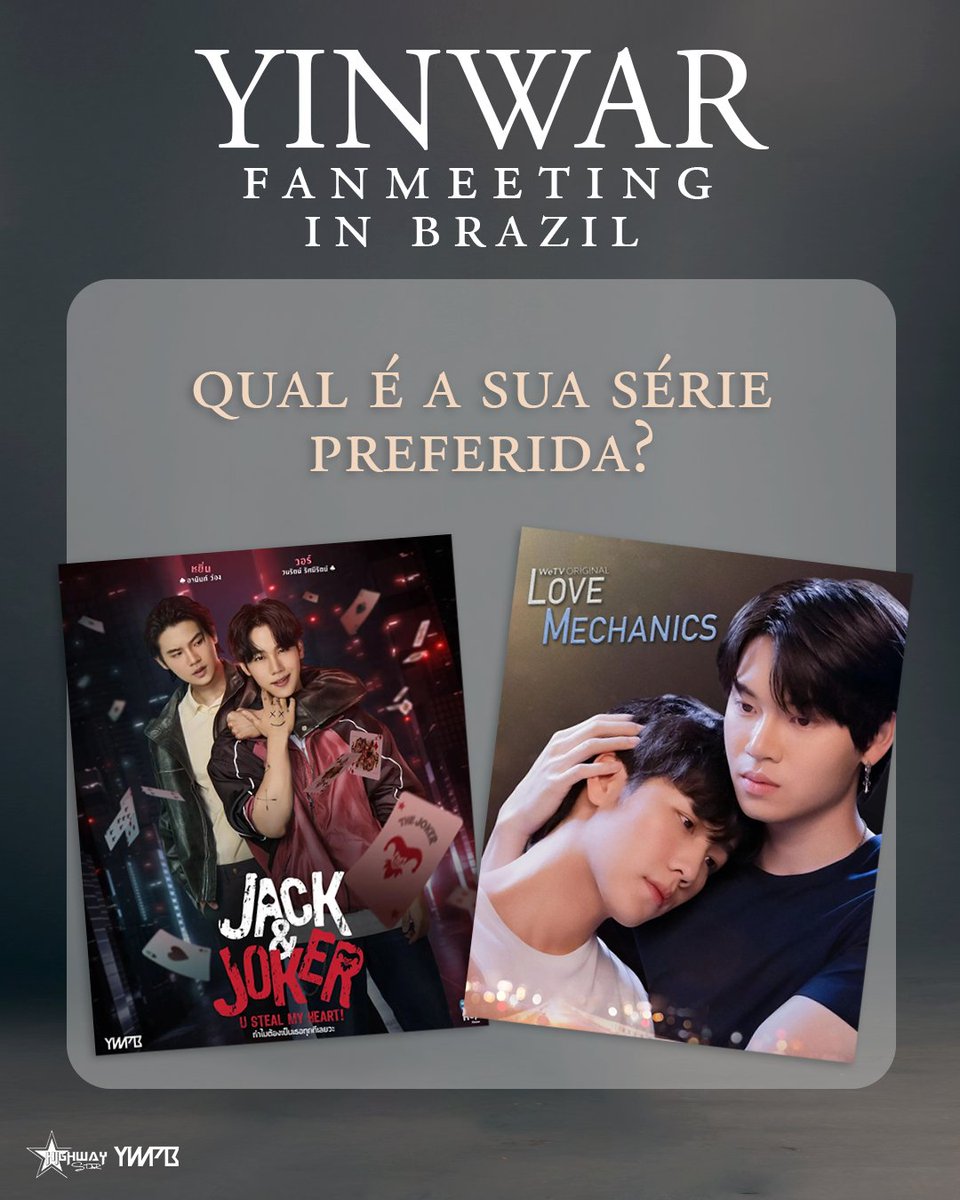 followhwstar's tweet photo. consegue escolher? 😵
Love Mechanics ❤️ Curte
Jack &amp; Joker 🔃 Dá RT

🎶 Fanmeeting BL Tailandês YinWar
📅 18/05/25 - São Paulo
🎟 https://t.co/ge0vhEheNc https://t.co/LJyf2EkNBt