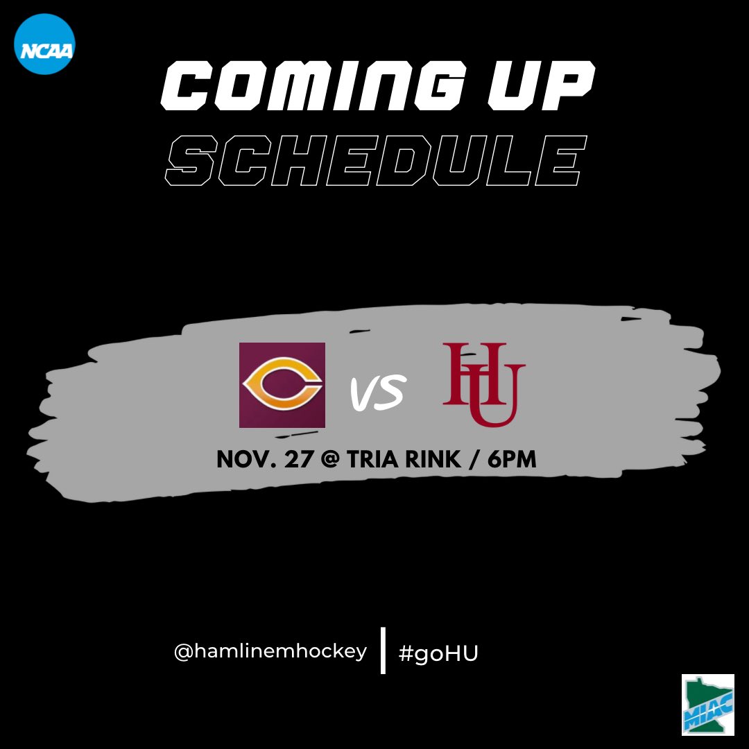 HamlineMHockey's tweet photo. This week your Pipers host Concordia (MN) for one game before we head into Thanksgiving break!

#goHU https://t.co/VhJ539o8ud