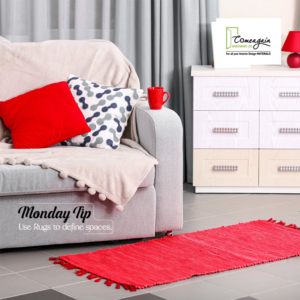 ComeAgainInvest's tweet photo. In a studio apartment, use a large area rug under the bed to create a ‘bedroom’ space, while placing a different rug in the sitting area to visually separate it from the sleeping zone.

#interiordesigntip
#happynewweek https://t.co/y34bYtOwwc