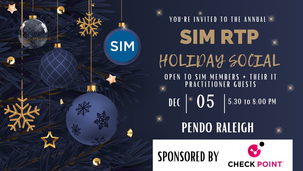 The short work week is here, and the final days are sure to be busy! Take one thing off your to-do list today—register for SIM RTP's Holiday Social on December 5th at @Pendo with event sponsor <a href="/CheckPointSW/">Check Point Software</a>! simrtp.org/event/sim-rtp-…
