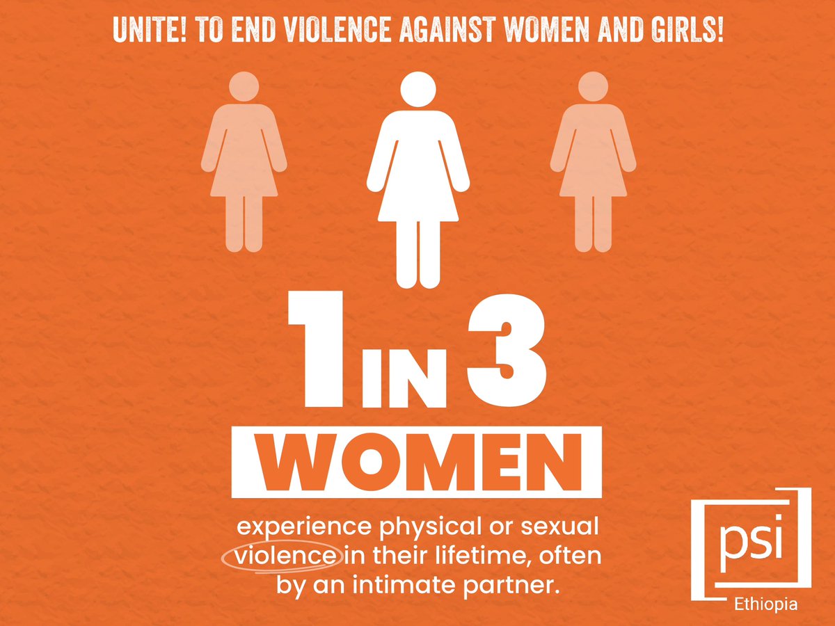 Did you know? 
An estimated 1 in 3 women worldwide experience physical or sexual violence in their lifetime, often by an intimate partner. 

It’s time to break the silence and take action.
 
#EndGBV #16Days #16DaysOfActivism #PSIEthiopia
