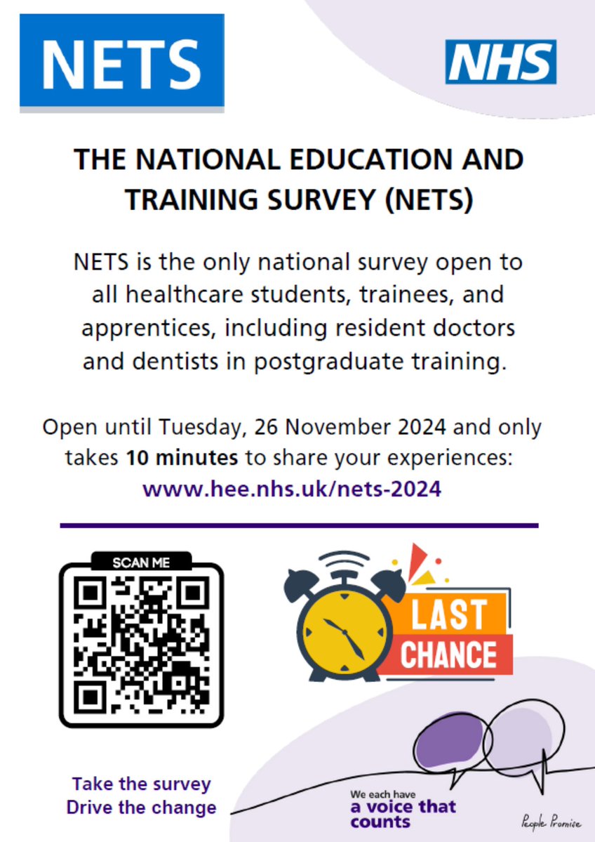 The National Education and Training Survey (NETS) closes TOMORROW.
Please take the time to fill in this survey by clicking the link below:
hee.nhs.uk/nets-2024
<a href="/StaffsStokeICS/">Staffordshire and Stoke-on-Trent ICS</a> <a href="/StaffsStokeICB/">Staffordshire and Stoke-on-Trent ICB</a> <a href="/NHSEngland/">NHS England</a> <a href="/NHSE_WTE/">NHS England Workforce, Training and Education</a>