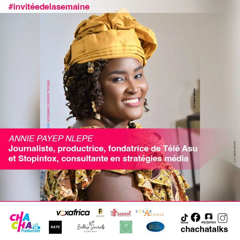 AnniePayep's tweet photo. Sinon tout à l'heure à 18h (heure du Cameroun) je passe à la tv 😅 .
Je suis l'invitée du dernier épisode de la Saison spécial #CHACHATALKS #Cameroun sur @voxafrica.
Un numéro inédit de 52 min. 😊 🤩
Canal 44 sur #Canalsat.
#ChachaTalks #entrepreneuriatfeminin https://t.co/BXBl20pqKy