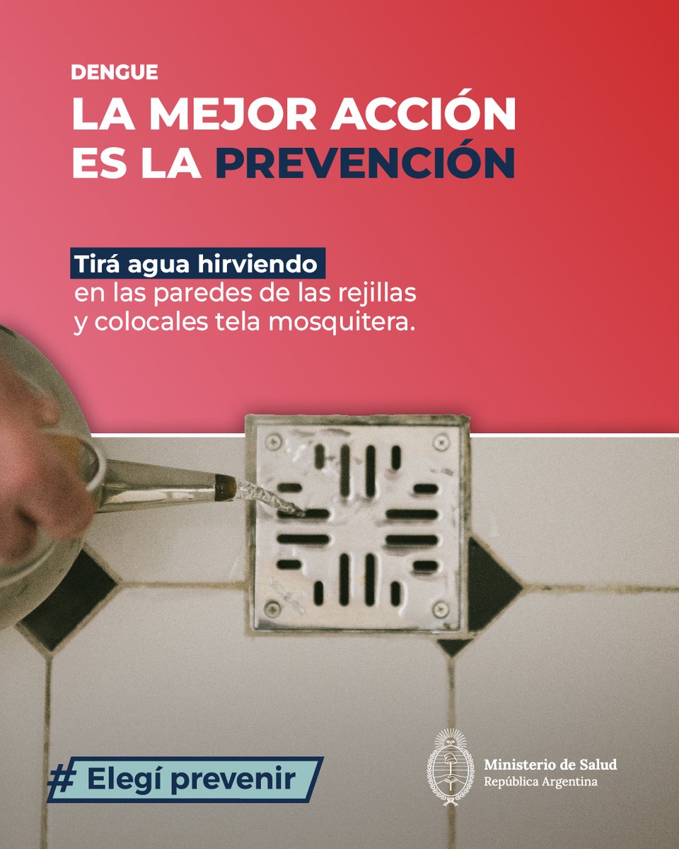 🦟DENGUE:

♨️ Tirá agua hirviendo en las rejillas de dentro y fuera de la casa y colocarles una tela mosquitera. El calor del agua destruye los huevos y las larvas de los mosquitos.

#ElegíPrevenir