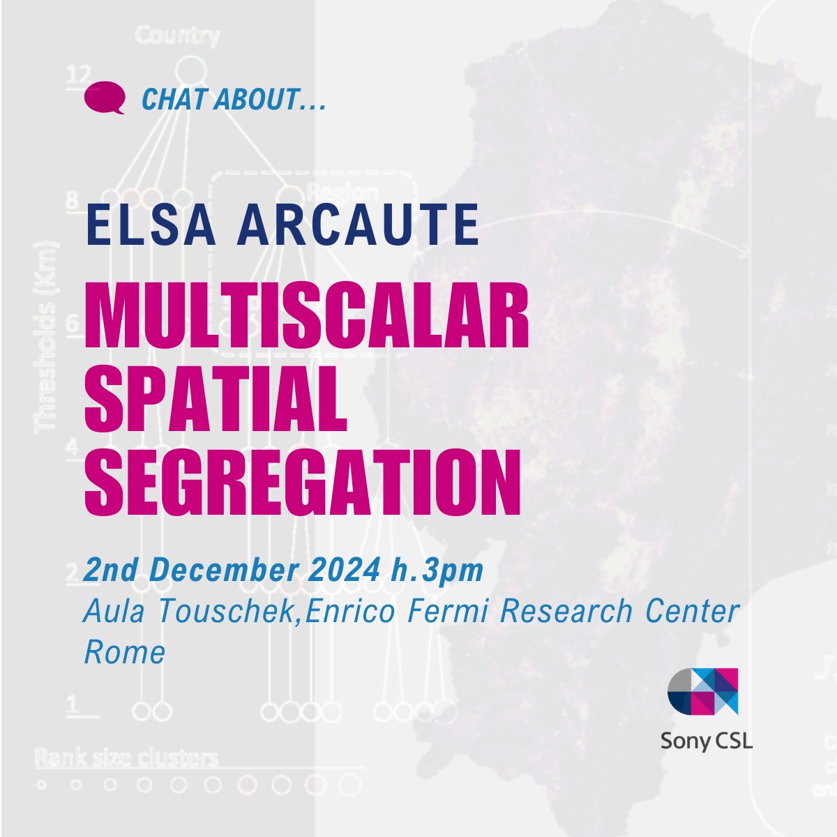 Sony CSL (Rome) (@sonycslrome) on Twitter photo On Monday the 2nd of December we will host <a href="/ElsaArcaute/">Elsa Arcaute</a> at our lab for an interesting seminar titled: Multiscalar spatial segregation. The seminar will be held at 3pm in the Touschek Room at <a href="/cref_official/">Centro Ricerche Enrico Fermi</a> On Monday the 2nd of December we will host <a href="/ElsaArcaute/">Elsa Arcaute</a> at our lab for an interesting seminar titled: Multiscalar spatial segregation. The seminar will be held at 3pm in the Touschek Room at <a href="/cref_official/">Centro Ricerche Enrico Fermi</a>