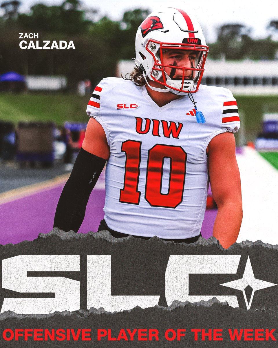 UIW Football (@uiwfootball) on Twitter photo Zach Calzada, <a href="/SouthlandSports/">Southland Conference</a> Offensive Player of the Week
β¦οΈ Led the Cardinals on a 21-0 run to finish conference play undefeated
β¦οΈ Threw for 333 yards and 3 touchdowns, while adding one touchdown on the ground
β¦οΈ FCS Honorable Mention Offensive POTW
#TheWord | #TakeFlight Zach Calzada, <a href="/SouthlandSports/">Southland Conference</a> Offensive Player of the Week
β¦οΈ Led the Cardinals on a 21-0 run to finish conference play undefeated
β¦οΈ Threw for 333 yards and 3 touchdowns, while adding one touchdown on the ground
β¦οΈ FCS Honorable Mention Offensive POTW
#TheWord | #TakeFlight
