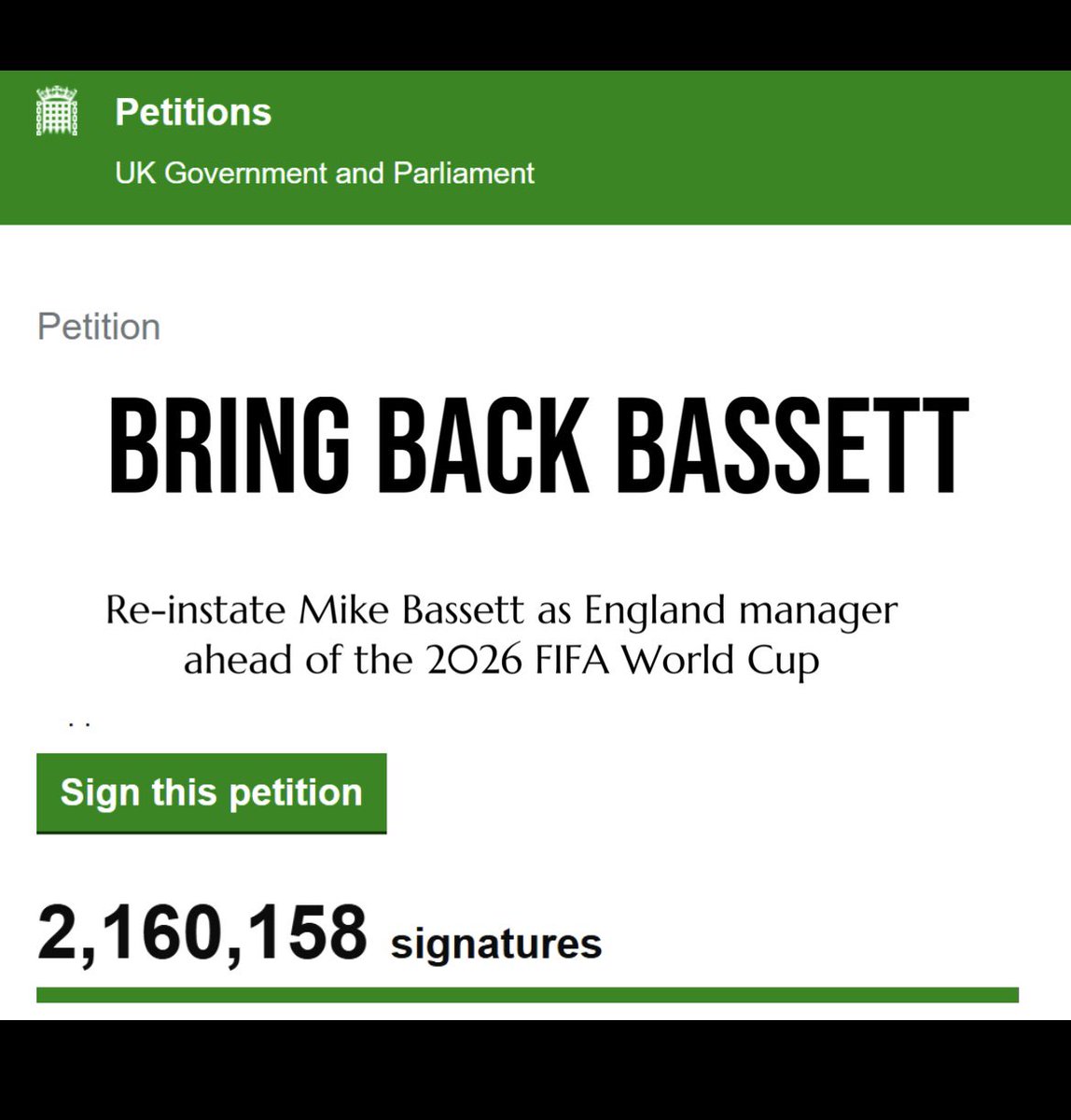 mike__bassett's tweet photo. Can’t believe this petition has amassed over 2 million signatures… and counting 

#bringbackbassett https://t.co/35Lke1p2ep