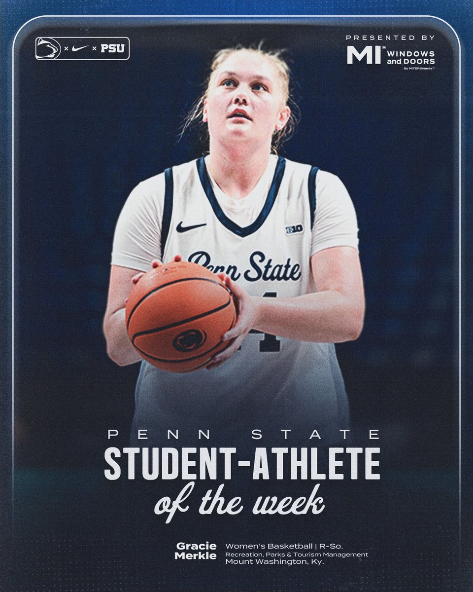 GoPSUsports's tweet photo. Congratulations to the student-athletes of the week! 📚

🏀 @GracieMerkle put on a show at the inaugural WBCA State Farm Showcase last week. Merkle averaged 20 points and 11 rebounds in two games in Orlando to help @PennStateWBB  to a 7-0 start on the season, marking only the fifth time in school history the Lady Lions have started a season with seven consecutive wins. Penn State is also one of just 43 teams that remain undefeated through week three of the basketball season as of Saturday, Nov. 23. The 6’6 center led the Lady Lions to two wins at the tournament using back-to-back double-doubles. Against Marshall, Merkle scored a season high 28 points and posted 11 boards to notch her third double-double of the season. Despite early foul trouble in Penn State’s contest against Georgia in the second game of the showcase, the Kentucky native still managed 12 points and 12 rebounds, marking her 23rd double-double of her career and fourth at PSU in seven games. The only Lady Lion to score in double figures in all of the team’s games, ranks first in the nation in field goals (58), third in double-doubles (4), fourth in total points (138),  seventh in blocks (17) and tenth in rebounds (65), leading the conference in all categories with the exception of total rebounds, ranking second.

🏀 @yeah_ace3 was masterful yet again, finishing with 25 points, 11 assists, seven rebounds and two steals to lead @PennStateMBB to a 102-89 win over Horizon League preseason favorite Purdue Fort Wayne Wednesday night. He tallied 15 points and nine assists in the second half alone, including a personal 10-0 run in a span of 1:30 to start the second half and help Penn State erase a 6-point halftime deficit. The Nittany Lions have now scored 100+ points in 3 games this season, matching the program record for 100+ games in a single season through just five games. Penn State has scored 85+ points in all five of its games thus far, marking the first time in program history that the Nittany Lions have scored 80+ in five-consecutive games.

#WeAre