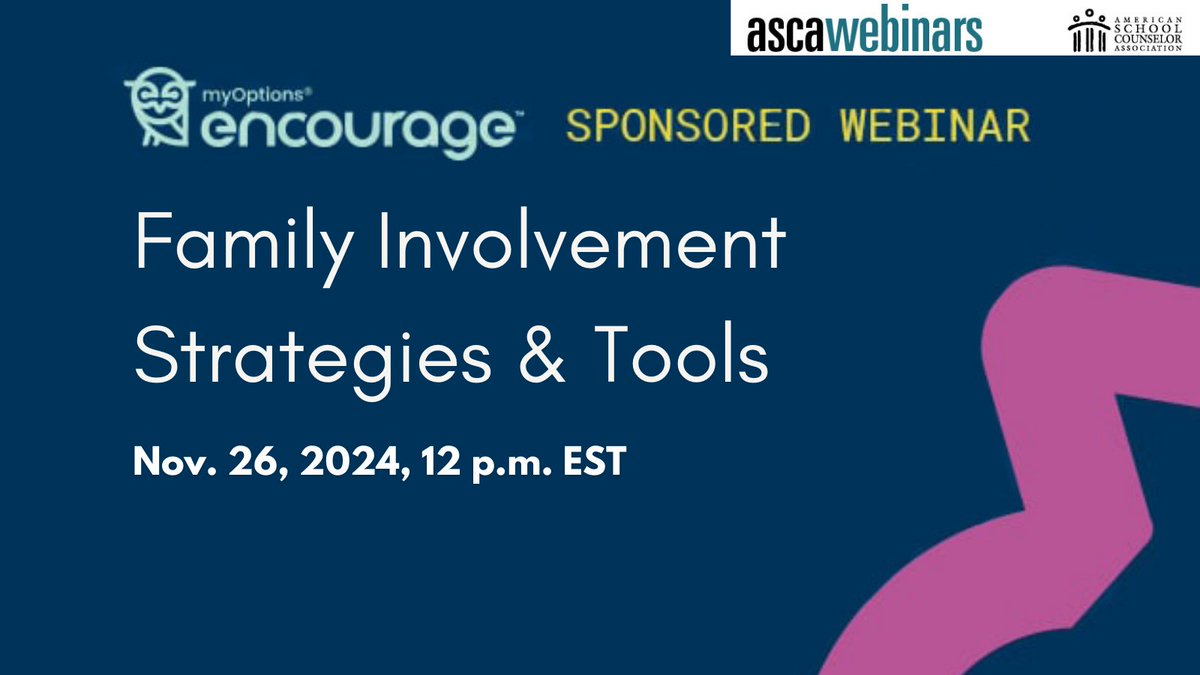 Upcoming ASCA Webinar: Family Involvement Strategies &amp; Tools tomorrow, Nov. 26, at 12 p.m. EST. Explore how you can foster a collaborative environment, encouraging families to take an active role. Register here: bit.ly/4fZKXRl