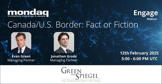 Exciting news, we will be hosting a webinar with <a href="/GreenAndSpiegel/">Green and Spiegel</a> and <a href="/Mondaq/">Mondaq</a>! Join us for Canada/U.S. Border: Fact or Fiction on Wed, Feb 12, 2025 from 12:00 PM - 1:00 PM EST. Register here: tinyurl.com/435k587z #GreenSpiegelUS #Immigration #Mondaq #Webinar