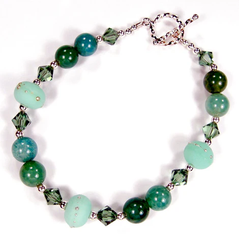 Aqua Fire Agate #Gemstone and Kryptonite Mint Green Lampwork #Bracelet – <a href="/Covergirlbeads/">Charlotte</a> #bmecountdown #GemstoneBracelet #handmadegift
