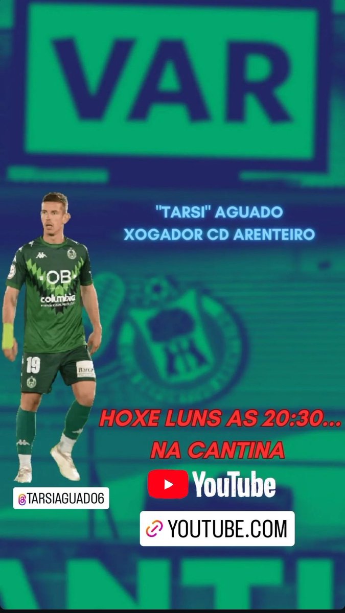 O VAR da CANTINA (@ovardacantina) on Twitter photo 💣💣💣💣
Pois hoxe contaremos coa presencia do xogador de <a href="/CD_Arenteiro/">CD Arenteiro</a> , <a href="/TarsiAguado6/">Tarsi Aguado Arriazu</a> , quen será o que nos acompañe no programa desta semana 💚🐙
🎥 YouTube: youtube.com/@ovardacantina… 💣💣💣💣
Pois hoxe contaremos coa presencia do xogador de <a href="/CD_Arenteiro/">CD Arenteiro</a> , <a href="/TarsiAguado6/">Tarsi Aguado Arriazu</a> , quen será o que nos acompañe no programa desta semana 💚🐙
🎥 YouTube: youtube.com/@ovardacantina…