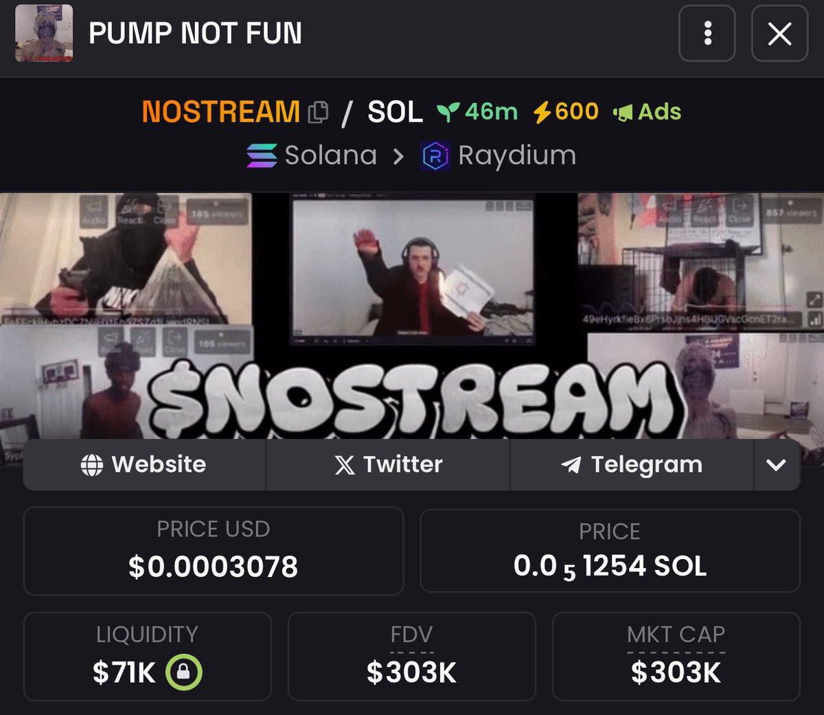 $nostream could pump hard, seen a few influencer talking about how pump fun should end live streaming, so this could become a movement