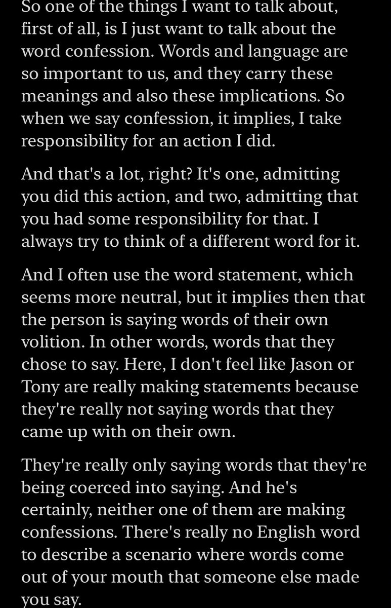 JerkFace Killah (@whiteoutgotu) on Twitter photo #Delphi
Sadly, plenty of innocent people have "confessed" to murders they didn't commit.
"False confession" is the quasi-official terminology, but, I prefer the language #CynthiaMousseau (of <a href="/NEInnocence/">New England Innocence Project</a> and attorney for innocent man #JasonCarroll), used on <a href="/Undisclosedpod/">Undisclosed Podcast: Toward Justice</a>: #Delphi
Sadly, plenty of innocent people have "confessed" to murders they didn't commit.
"False confession" is the quasi-official terminology, but, I prefer the language #CynthiaMousseau (of <a href="/NEInnocence/">New England Innocence Project</a> and attorney for innocent man #JasonCarroll), used on <a href="/Undisclosedpod/">Undisclosed Podcast: Toward Justice</a>: