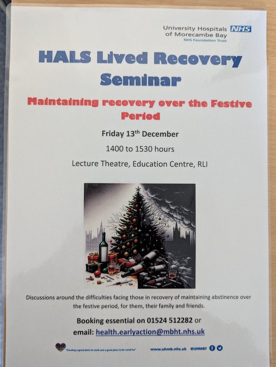 Our December Seminar is around the difficulties of maintaining recovery over the festivities. Please share <a href="/2soprano/">Lynne Wyre RN 🌻🌻💙</a> <a href="/aaroncumminsNHS/">Aaron Cummins</a> <a href="/caron_graham/">Caron Graham</a> <a href="/Harmony_Ninja/">Katie Egan 🏳️‍🌈</a> <a href="/lvwearing/">Lauren Wearing</a> <a href="/MorseJoann/">Joann Morse RN</a> <a href="/Stevie5667/">Just me Stevie</a>