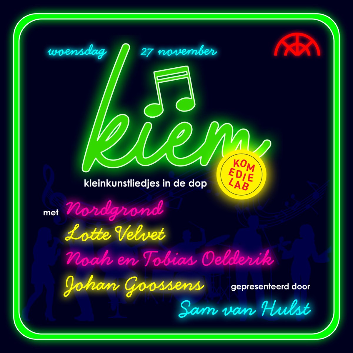 Woensdag is er een nieuwe editie van Kiem. Nederlandstalige singer-songwriters die steeds in een wisselende samenstelling hun mooiste kleinkunstliedjes laten horen. Kleinkunst op z'n scherpst. 

👉 KIEM — Kleinkunstliedjes in de dop - in KomedieLAB | De Kleine Komedie