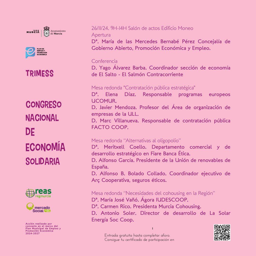 📣 Nos vemos mañana en el Congreso de Economía Solidaria!!
📍Edificio Moneo, Murcia.

#TRIMESS