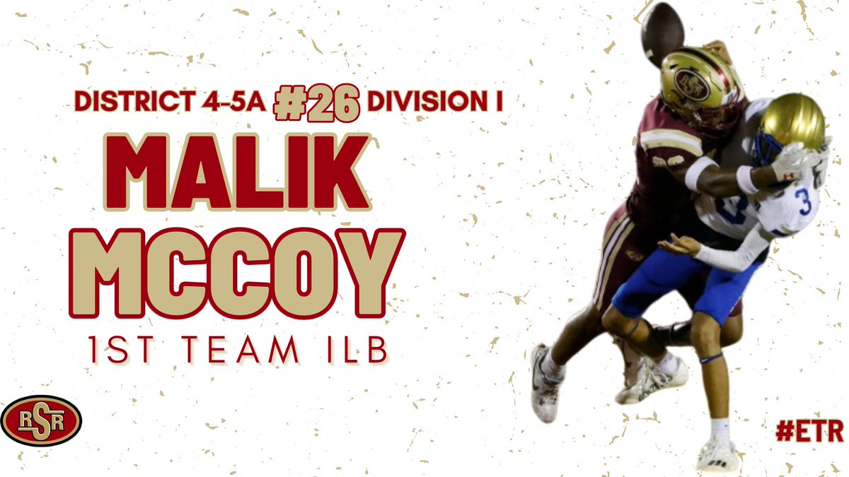 Congratulations to 1st Team All-District 4-5A Div. I ILB, Malik McCoy!

▫️101 tackles (46 solo)
▫️13 TFL
▫️5 sacks
▫️18 hurries
▫️4 FF
▫️2 FR

#ETR
